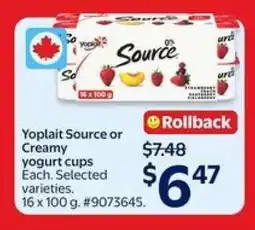 Walmart Yoplait Source or Creamy Yogurt Cups offer