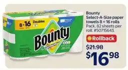 Walmart Bounty Select-A-Size Paper Towels 8=16 Rolls offer