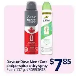 Walmart Dove or Dove Men+Care Antiperspirant Dry Spray offer