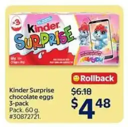 Walmart KINDER SURPRISE chocolate eggs 3-pack offer