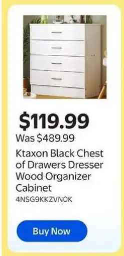 Walmart Ktaxon Black Chest of Drawers Dresser Wood Organizer Cabinet offer