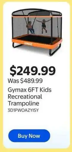 Walmart Gymax 6FT Kids Recreational Trampoline offer