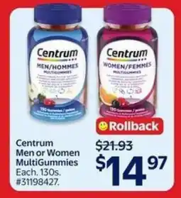 Walmart Centrum Men or Women MultiGummies offer