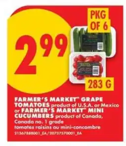 No Frills FARMER’S MARKET GRAPE TOMATOES or MINI CUCUMBERS offer