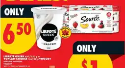 No Frills LIBERTÉ GREEK or YOPLAIT SOURCE YOGURT offer
