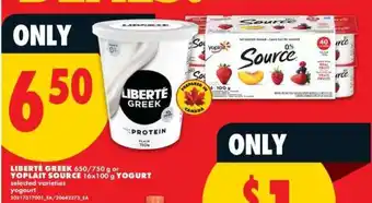 No Frills LIBERTÉ GREEK or YOPLAIT SOURCE YOGURT offer