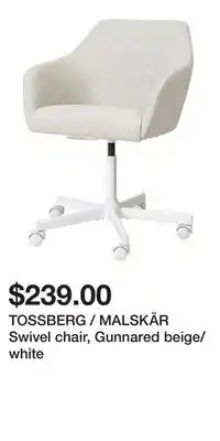 IKEA TOSSBERG / MALSKÄR Swivel chair, Gunnared beige/white offer