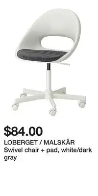 IKEA LOBERGET / MALSKÄR Swivel chair + pad, white/dark gray offer