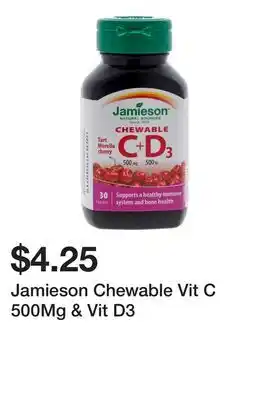 Dollarama Jamieson Chewable Vit C 500Mg & Vit D3 offer
