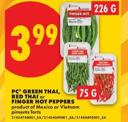 No Frills PC GREEN THAI, RED THAI or FINGER HOT PEPPERS, 75G or 226 G offer
