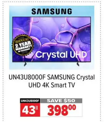 2001 Audio Video UN43U8000F SAMSUNG Crystal UHD 4K Smart TV offer