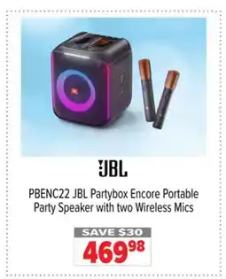 2001 Audio Video PBENC22 JBL Partybox Encore Portable Party Speaker with two Wireless Mics offer