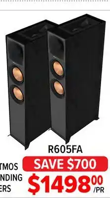 2001 Audio Video R605FA Klipsch 4 INCH 2-WAY DOLBY ATMOS DOLBY MODULE FLOORSTANDING SPEAKERS offer