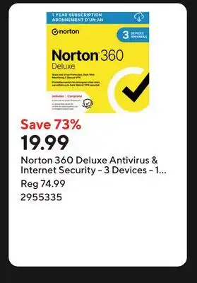 Staples Norton 360 Deluxe Antivirus & Internet Security - 3 Devices - 1 Year Subscription [Digital Download] offer