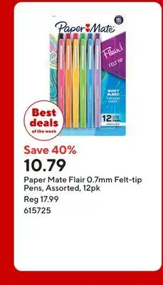 Staples Paper Mate Flair 0.7mm Felt-tip Pens, Assorted offer