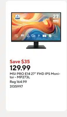 Staples MSI PRO E14 27 FHD IPS Monitor - MP273L offer