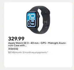 Staples Apple Watch SE 3 - 40 mm - GPS - Midnight Aluminum Case with Midnight Sport Band - S/M offer