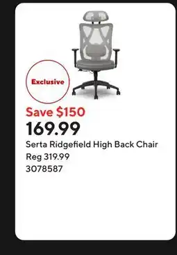 Staples Serta Ridgefield High Back Chair offer