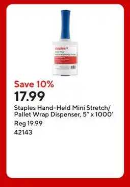 Staples Staples Hand-Held Mini Stretch/Pallet Wrap Dispenser, 5 x 1000' offer