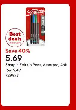 Staples Sharpie Felt tip Pens, Assorted offer