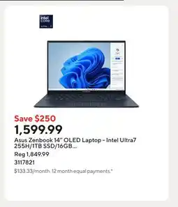Staples Asus Zenbook 14 OLED Laptop - Intel Ultra7 255H/1TB SSD/16GB RAM/Windows 11 Home offer