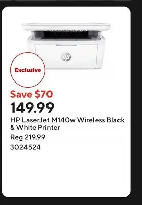 Staples HP LaserJet M140w Wireless Black & White Printer offer