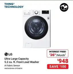 Visions Electronics LG Ultra Large Capacity 5.2 cu. ft. Front Load Washer offer