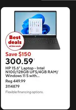 Staples HP 15.6 Laptop - Intel N100/128GB UFS/4GB RAM/Windows 11 S with 1-year of Microsoft 365 offer