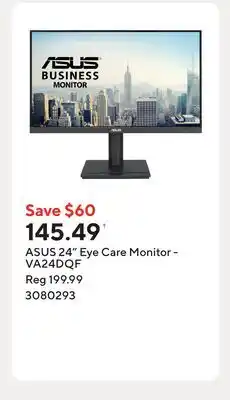 Staples ASUS 24 Eye Care Monitor - VA24DQF offer