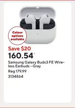 Staples Samsung Galaxy Buds3 FE Wireless Earbuds - Gray offer
