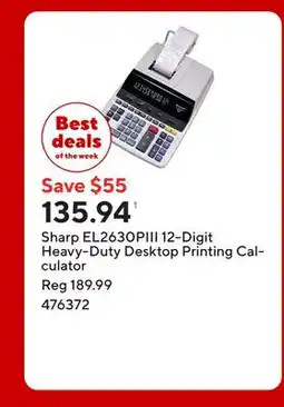 Staples Sharp EL2630PIII 12-Digit Heavy-Duty Desktop Printing Calculator offer