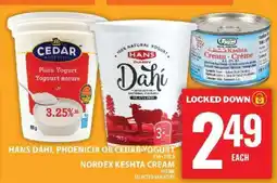 Food Basics Hans Dahi, Phoenicia or Cedar Yogurt, Nordex Keshta Cream offer