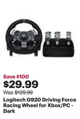 Best Buy Logitech G920 Driving Force Racing Wheel for Xbox/PC - Dark offer