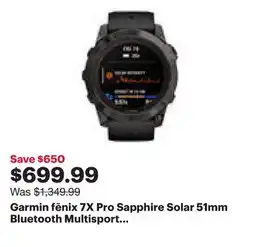 Best Buy Garmin fēnix 7X Pro Sapphire Solar 51mm Bluetooth Multisport Smartwatch - Carbon Grey/Black offer