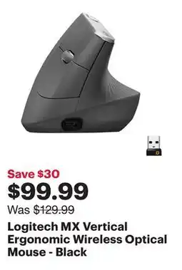 Best Buy Logitech MX Vertical Ergonomic Wireless Optical Mouse - Black offer