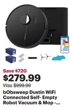 Best Buy bObsweep Dustin WiFi Connected Self- Empty Robot Vacuum & Mop - Night Black offer