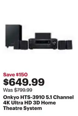 Best Buy Onkyo HTS-3910 5.1 Channel 4K Ultra HD 3D Home Theatre System offer