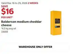 Costco Balderson medium cheddar cheese offer