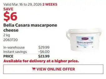 Costco Bella Casara mascarpone cheese offer