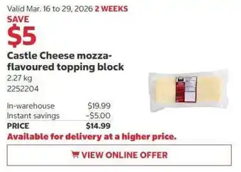 Costco Castle Cheese mozza- flavoured topping block offer