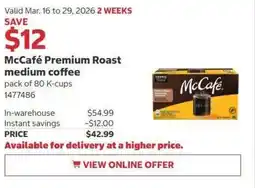 Costco McCafé Premium Roast medium coffee offer