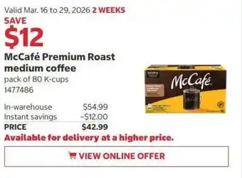 Costco McCafé Premium Roast medium coffee offer