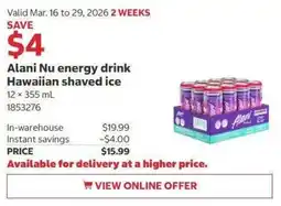 Costco Alani Nu energy drink Hawaiian shaved ice offer