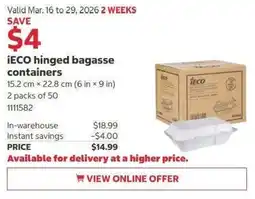 Costco iECO hinged bagasse containers offer