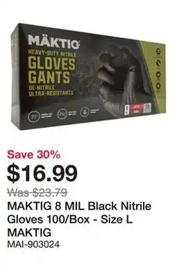 Bumper to Bumper MAKTIG 8 MIL Black Nitrile Gloves 100/Box - Size L offer