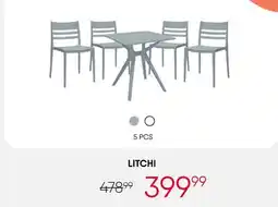 Meubles RD Litchi - Outdoor Resin Dining Set with 1 Square Table and 4 Stackable Chairs - Grey offer