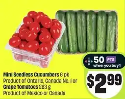FreshCo Mini seedless cucumbers or grape tomatoes offer
