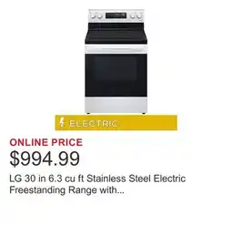 Costco LG 30 in 6.3 cu ft Stainless Steel Electric Freestanding Range with EasyClean Technology offer