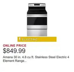 Costco Amana 30 in. 4.8 cu ft. Stainless Steel Electric 4 Element Range with Self-Clean Option offer
