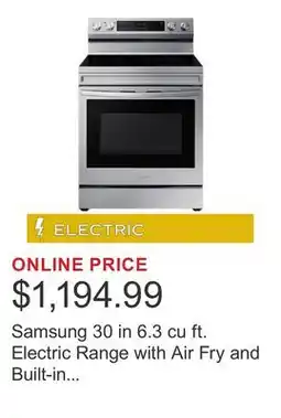 Costco Samsung 30 in 6.3 cu ft. Electric Range with Air Fry and Built-in Wi-Fi offer